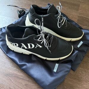 Prada women’s Black and White nylon classic Sneakers